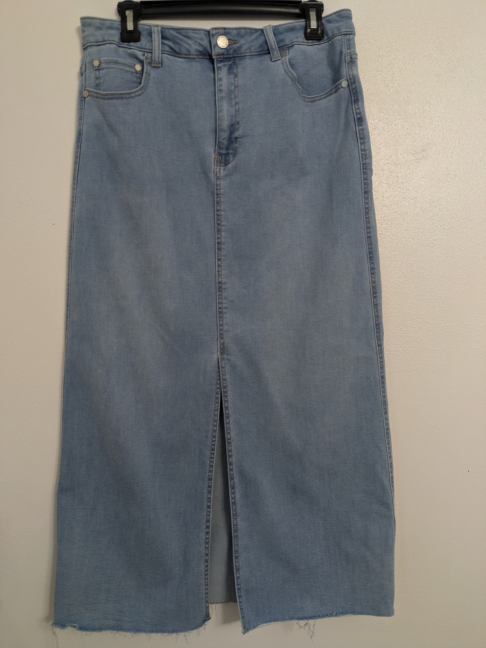 Light Blue Straight-Leg Denim Skirt with Front Slit - Women Jeans